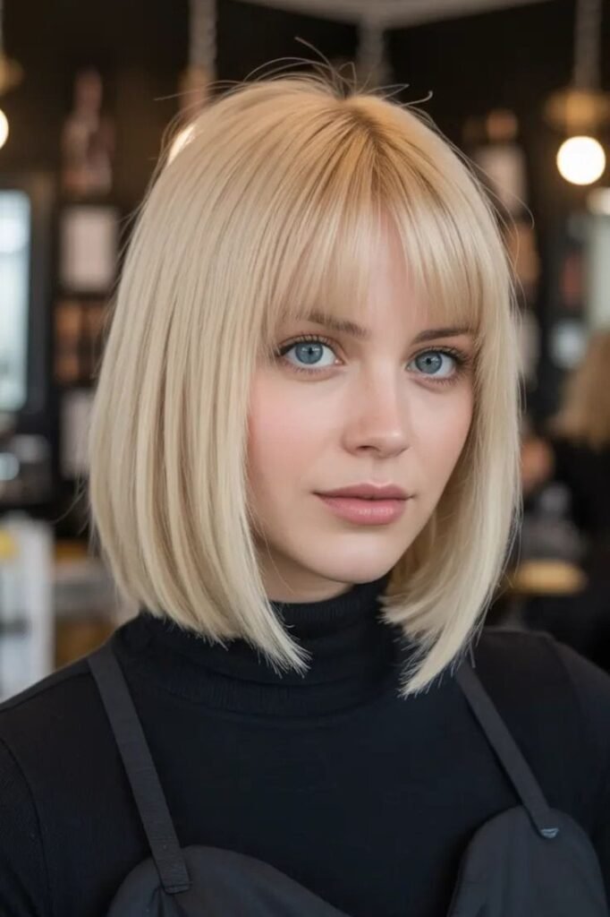 Sleek Blonde Bob with Straight Bangs