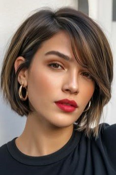 Sleek Bob with Side-Swept Bangs and Subtle Highlights
