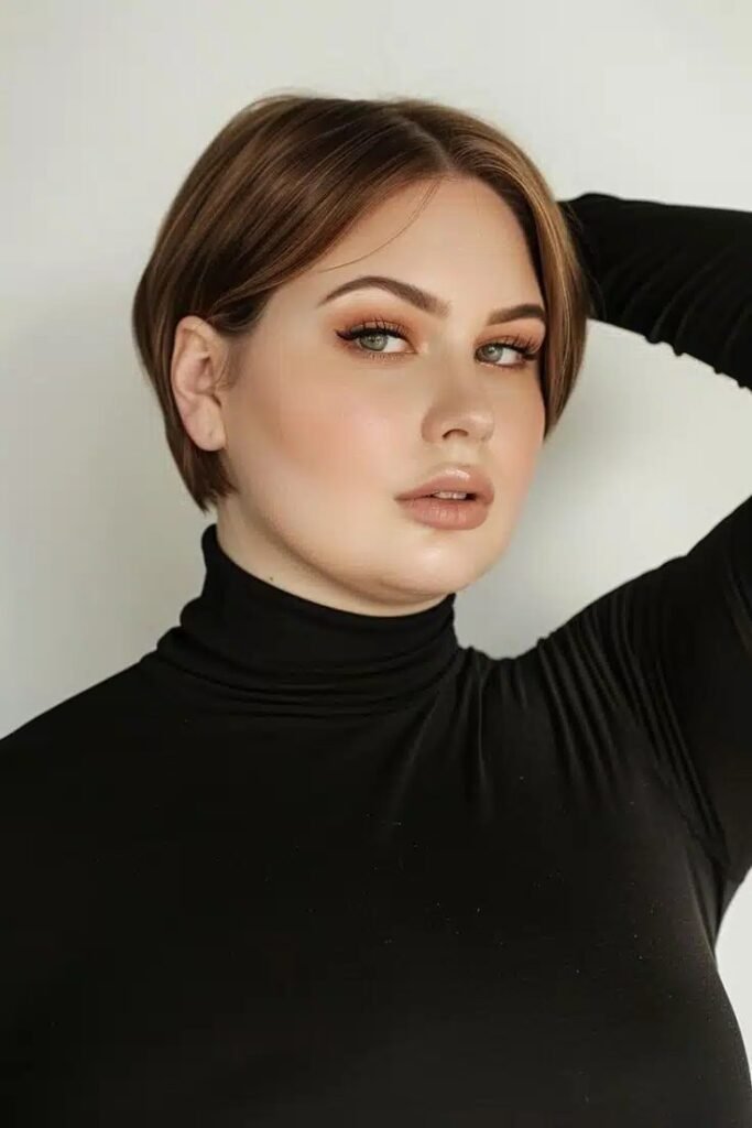 Sleek Brown Straight Choppy Cut with Side Part