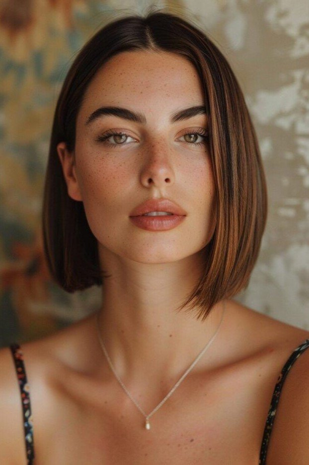 Sleek Center-Parted Sleek Brunette Bob