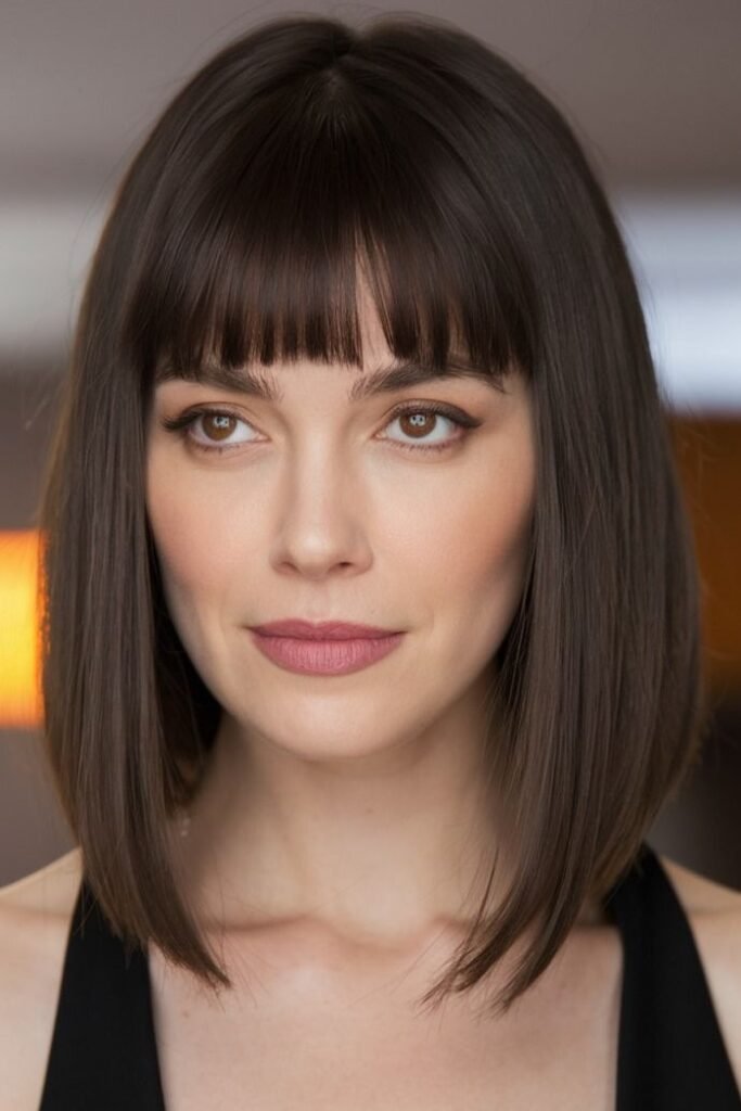 Sleek Dark Bob with Straight Bangs