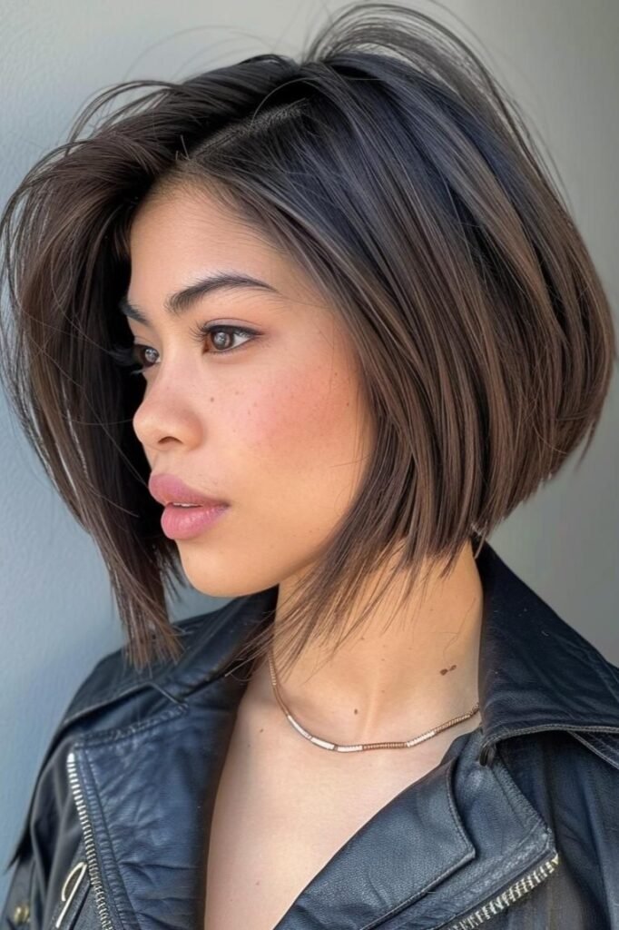 Sleek Dark Brunette Inverted Bob with Smooth Finish