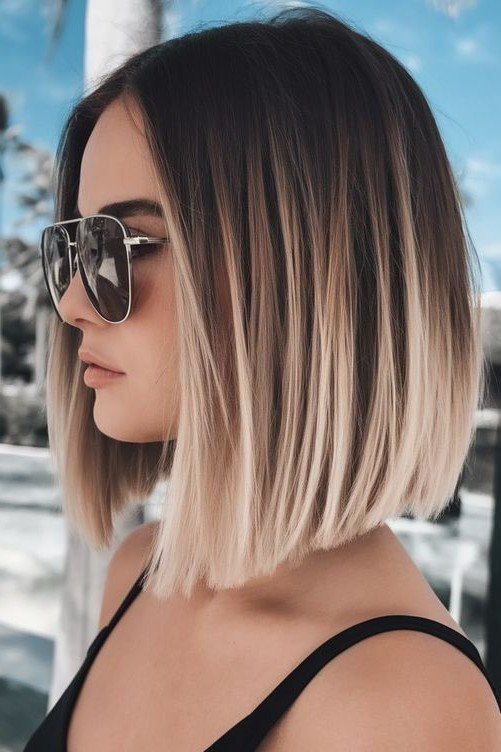 Sleek Dark-to-Light Ombre Lob