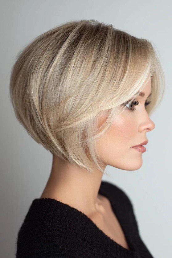 Sleek Inverted Blonde Bob with Face-Framing Layers