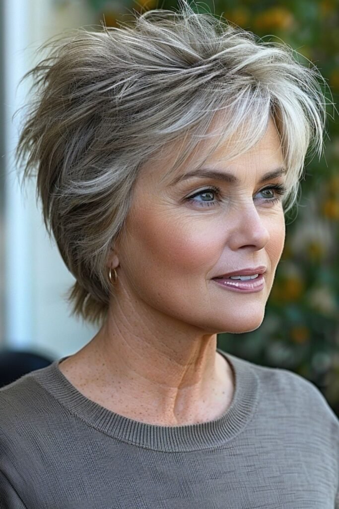Sleek Layered Pixie Bob with Wispy Bangs