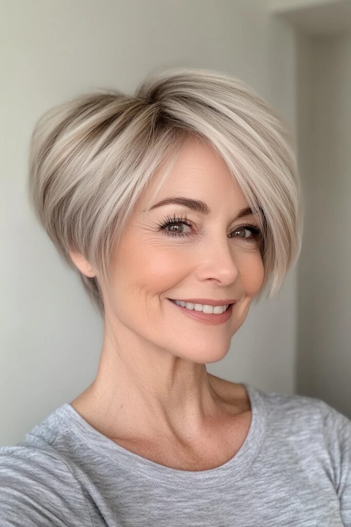 Sleek Layered Pixie Cut with Side-Swept Fringe