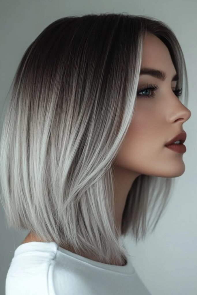 Sleek Ombre Bob with Money Piece Highlights