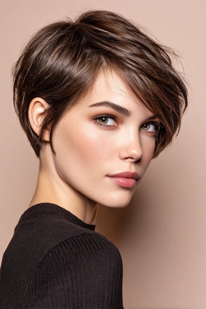 Sleek Pixie Bob with Side-Swept Layers