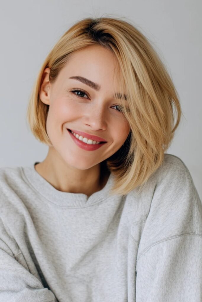 Sleek Side-Parted Blonde Bob