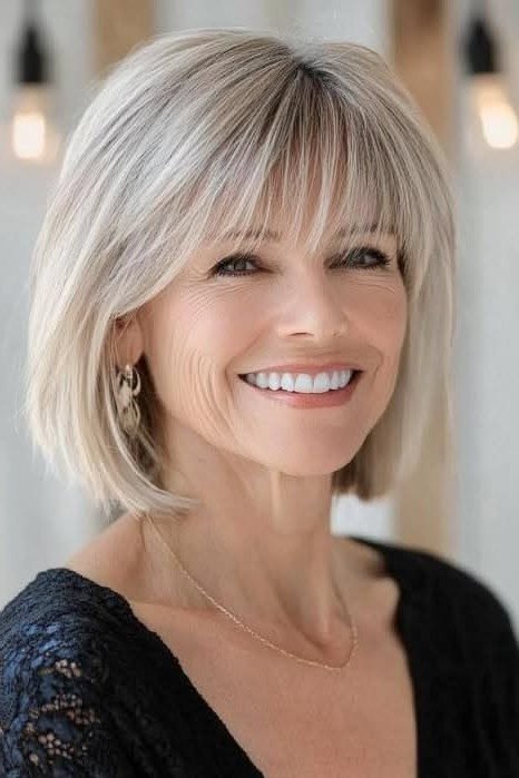 Sleek Straight Bob with Wispy Bangs