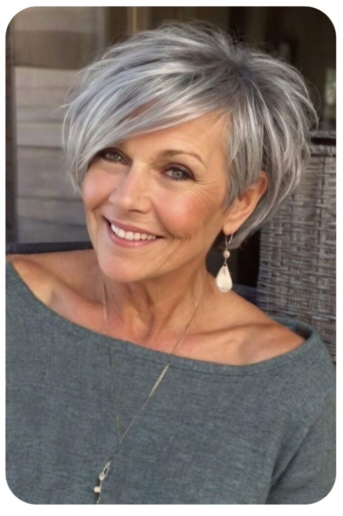 Sleek Voluminous Asymmetrical Silver Bob