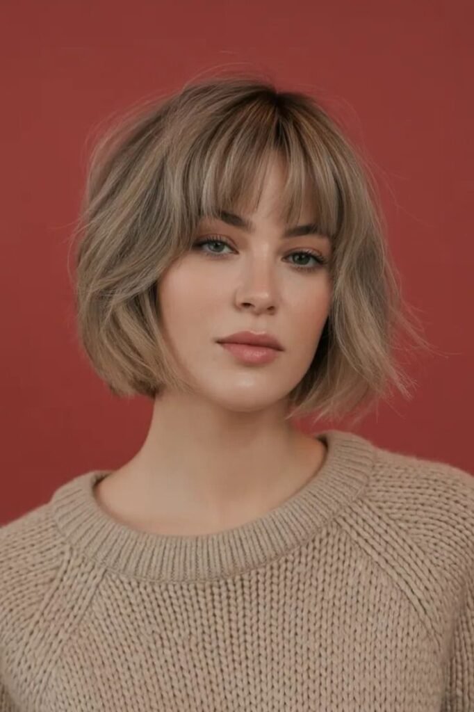 Sleek Wavy Bob with Full Bangs