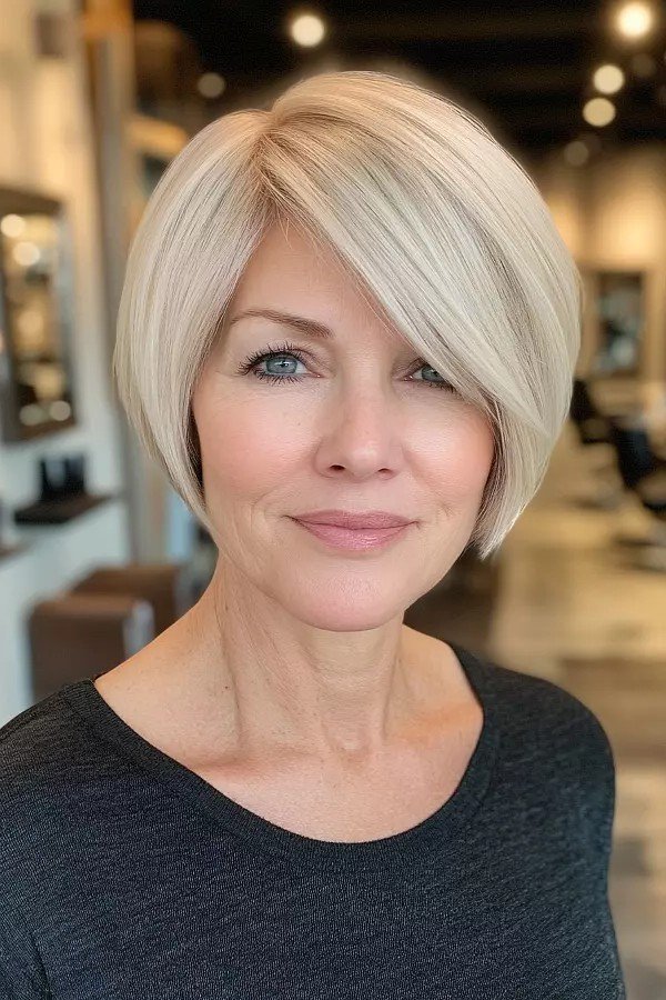 Smooth Asymmetrical Bob with Side Part