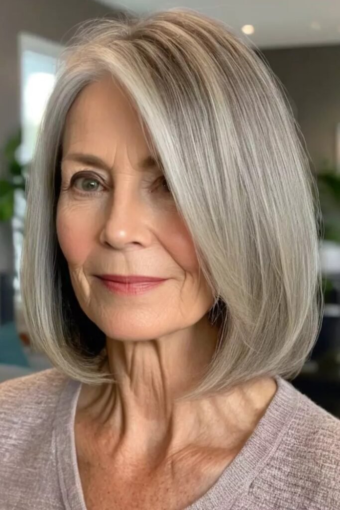 Smooth Rounded Bob with Deep Side Parting