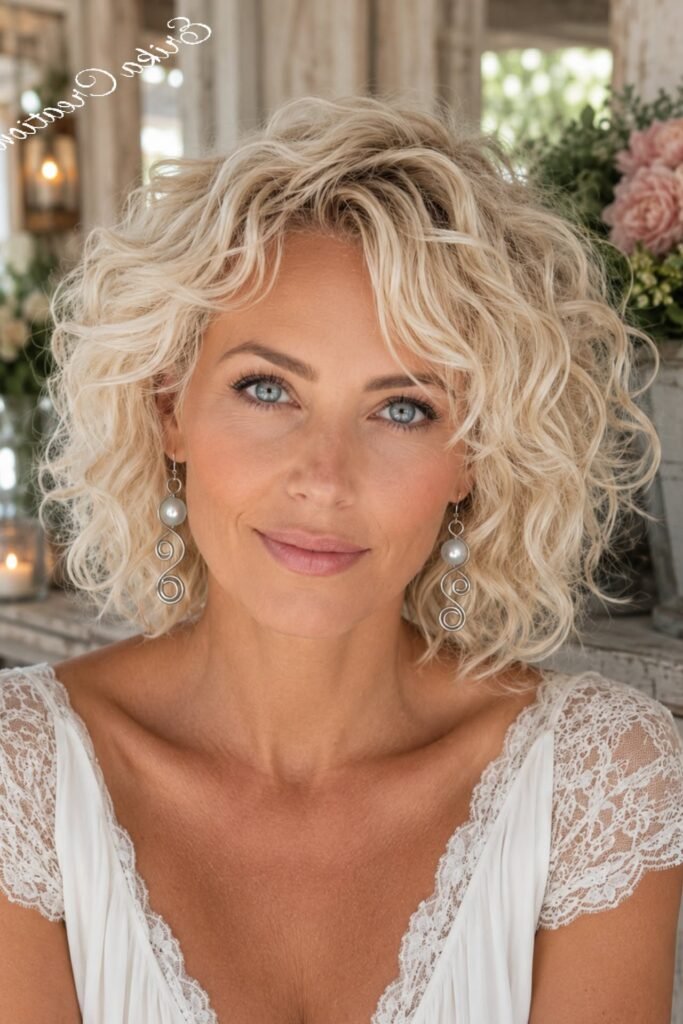 Soft Blonde Curly Bob with Center Part