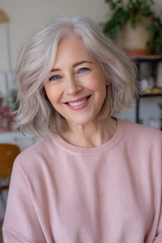 Soft Bob with Deep Side Part and Gentle Waves