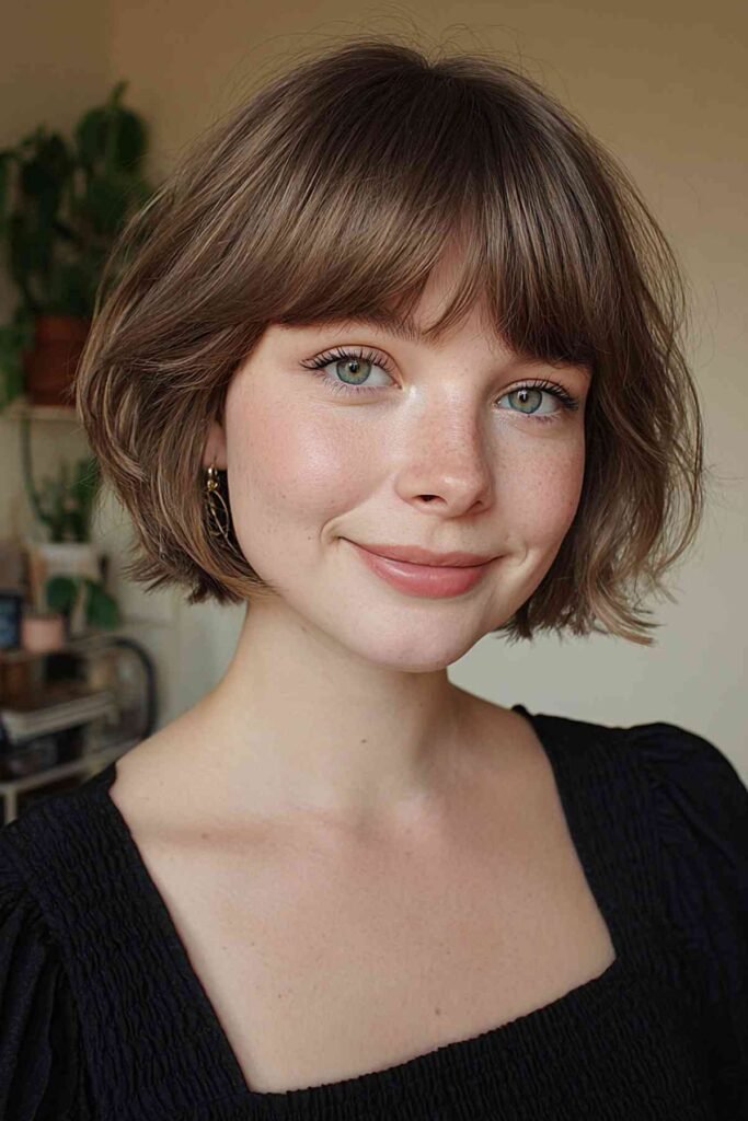 Soft Brown Bob with Full Bangs