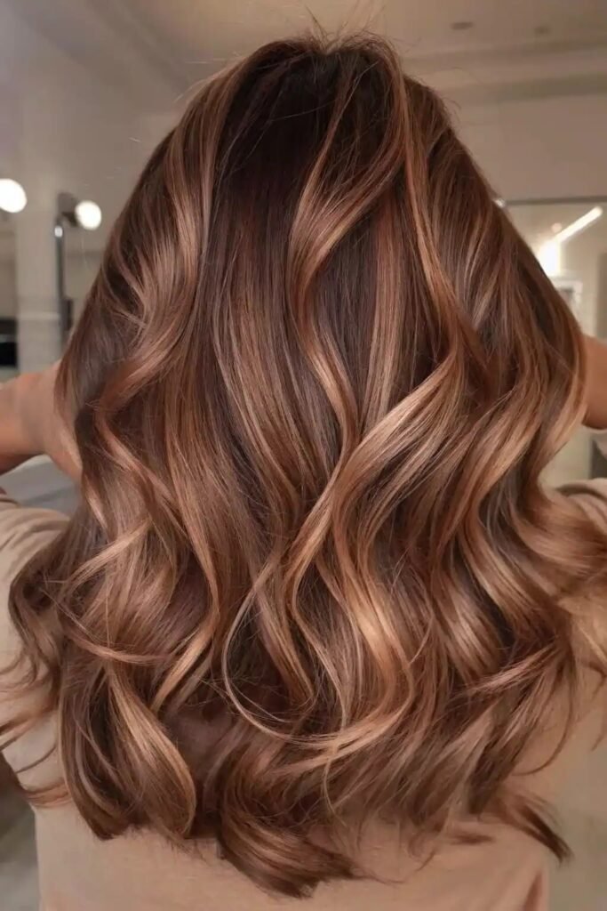 Soft Chestnut Brown Curls with Honey Highlights