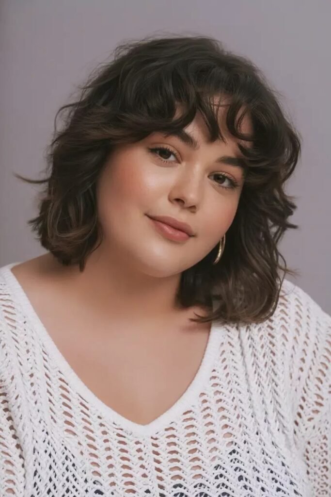 Soft Curled Shag Bob with Wispy Bangs