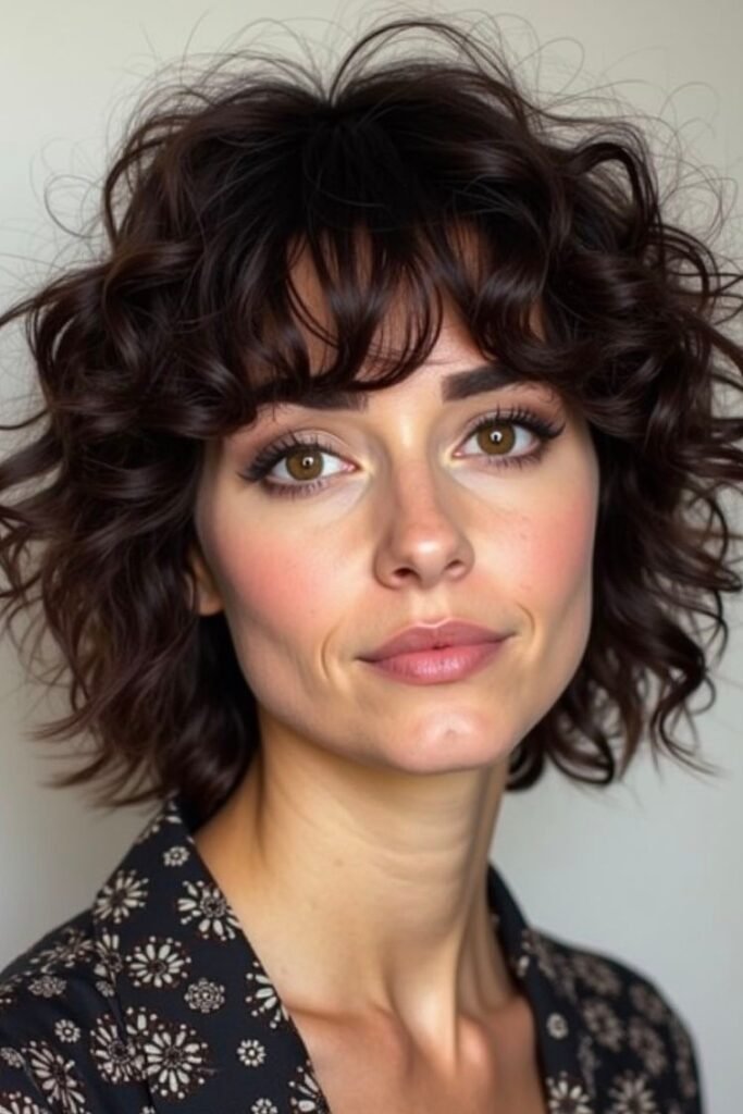 Soft Curly Bob with Wispy Bangs