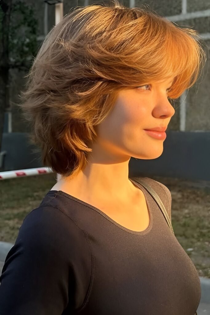 Soft Feathered Shag with Golden Tones