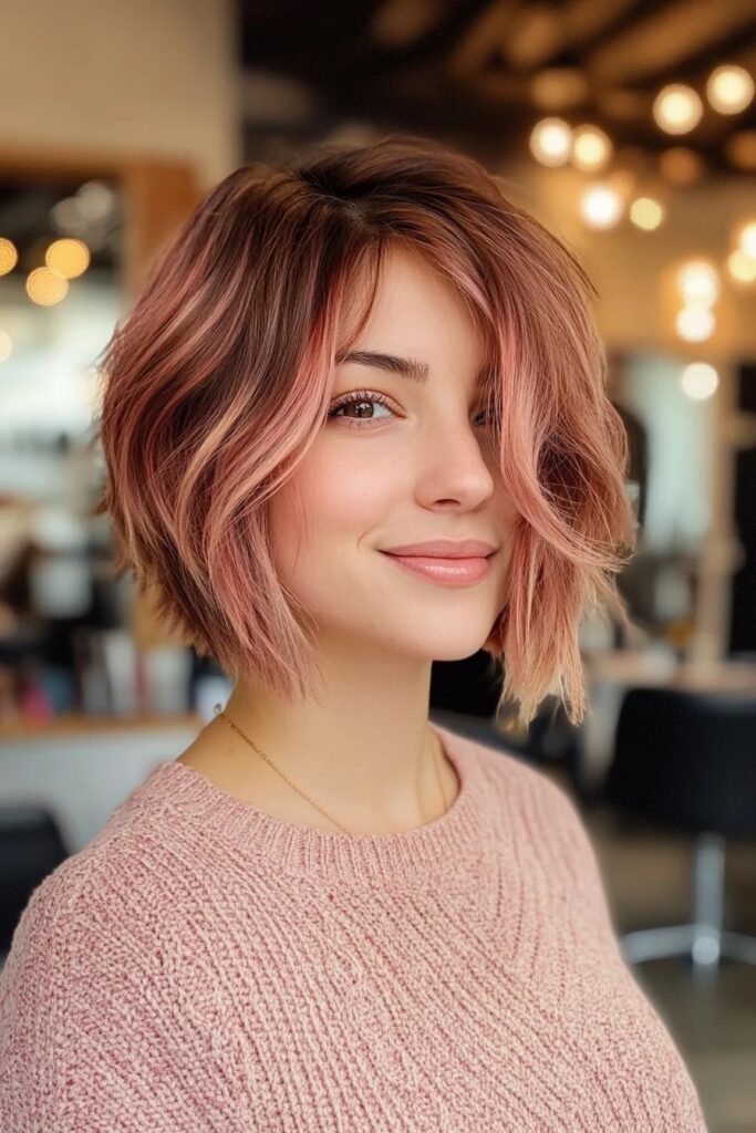 Soft Layered Bob with Pink Highlights