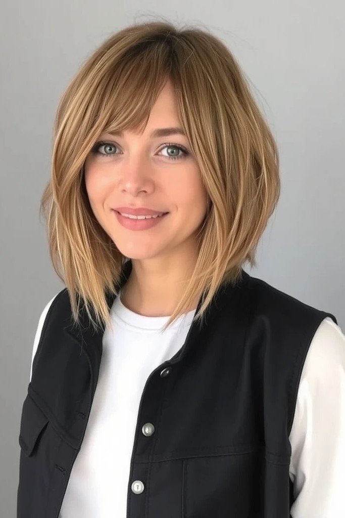Soft Layered Bob with Side-Swept Bangs