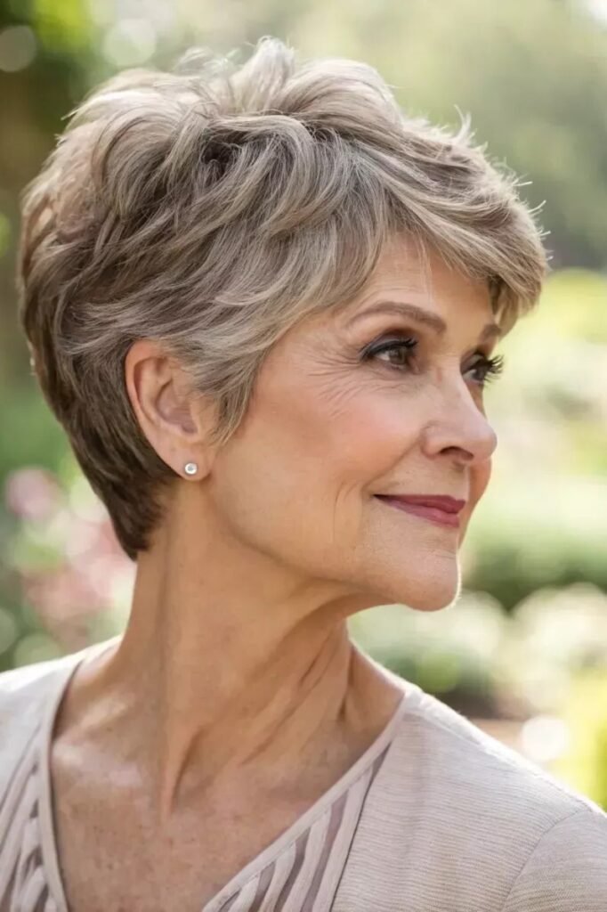 Soft Layered Pixie Cut with Side-Swept Bangs