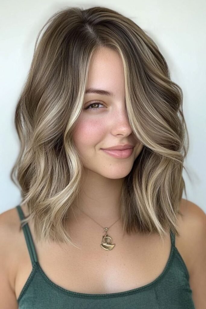 Soft Waves Lob with Prominent Face-Framing Highlights