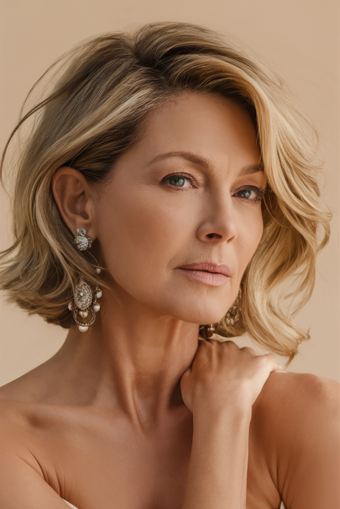 Soft Wavy Short Bob with Deep Side Part