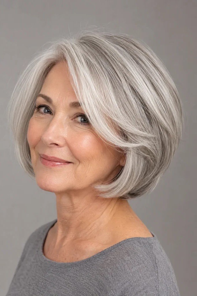 Sophisticated Silver Bob with Inward-Curved Layers