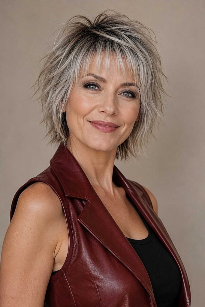 Spiky Ash Blonde Shag with Short Fringe