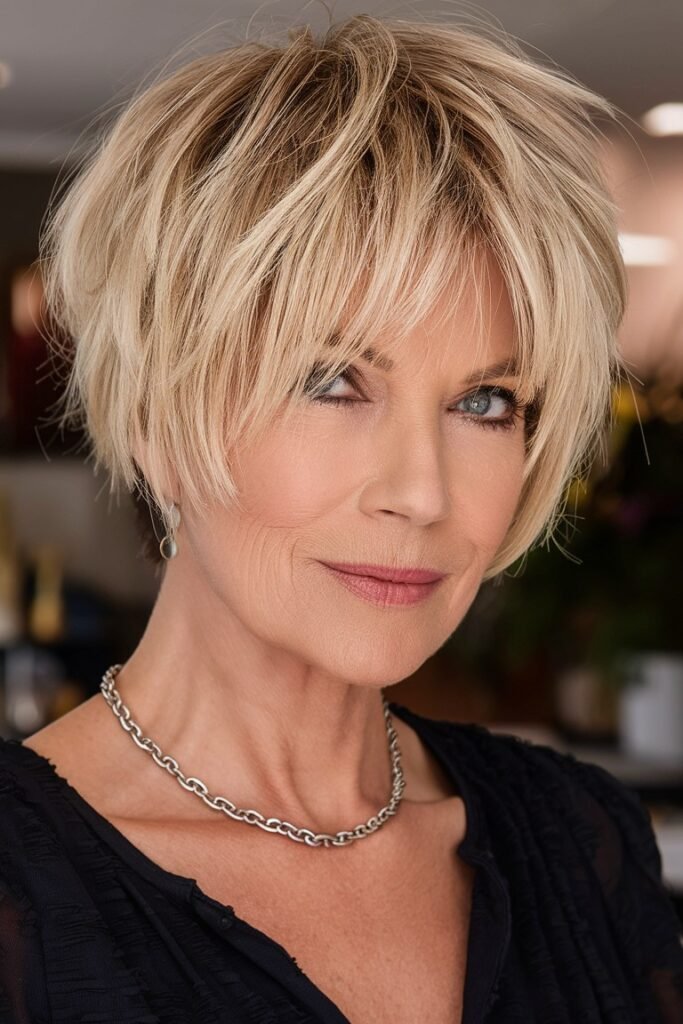 Spiky Layered Short Bob with Bangs