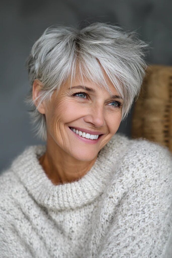 Spiky Silver Pixie with Layered Texture