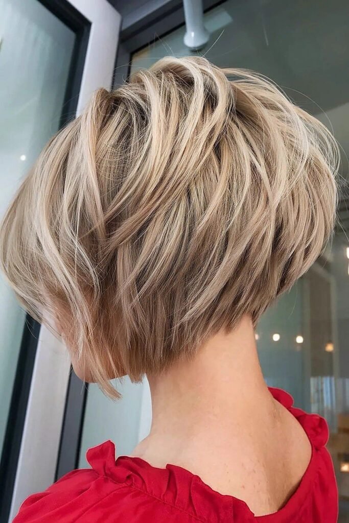 Stacked Layered Bob with Honey Blonde Dimension
