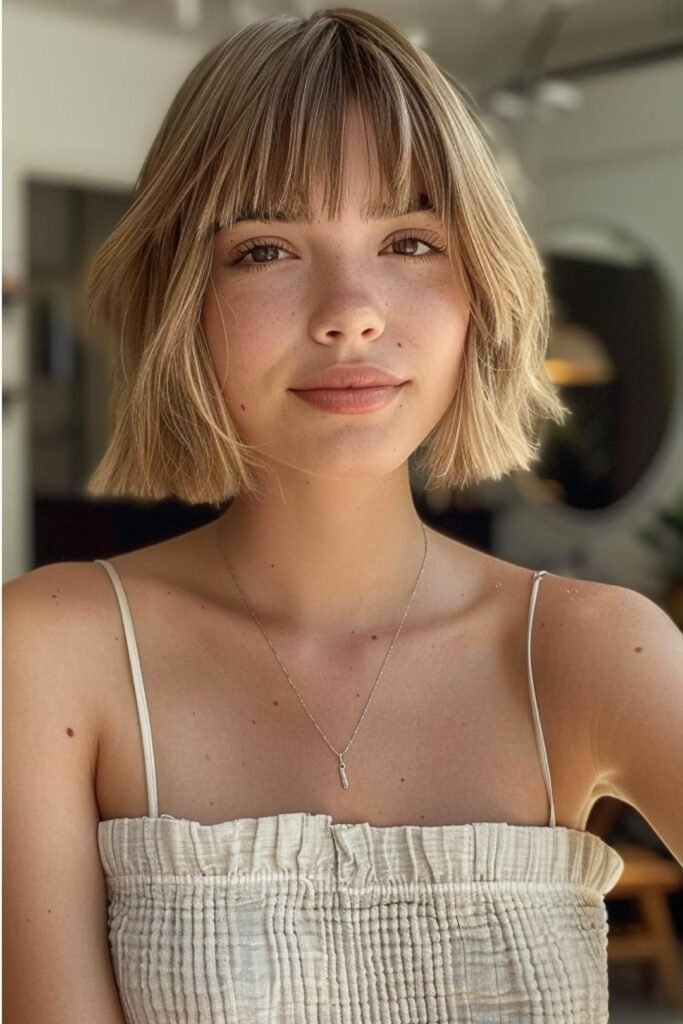 Straight Blonde Bob with Blunt Bangs