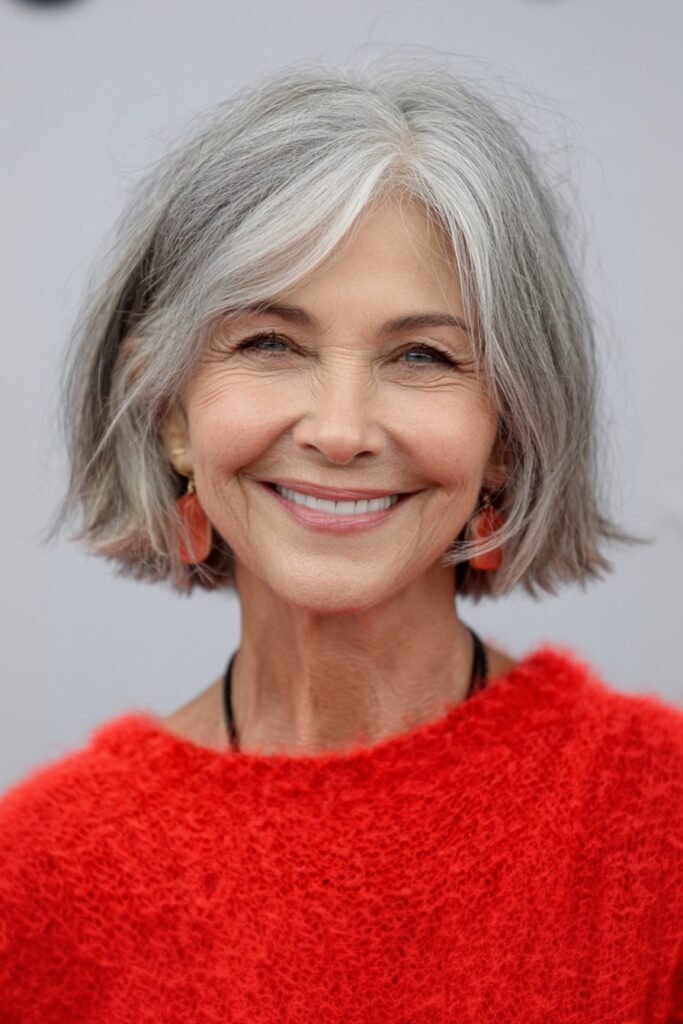 Straight Silver Bob with Center Part