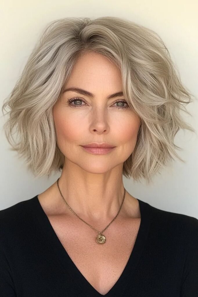 Textured Asymmetrical Bob with Soft Waves