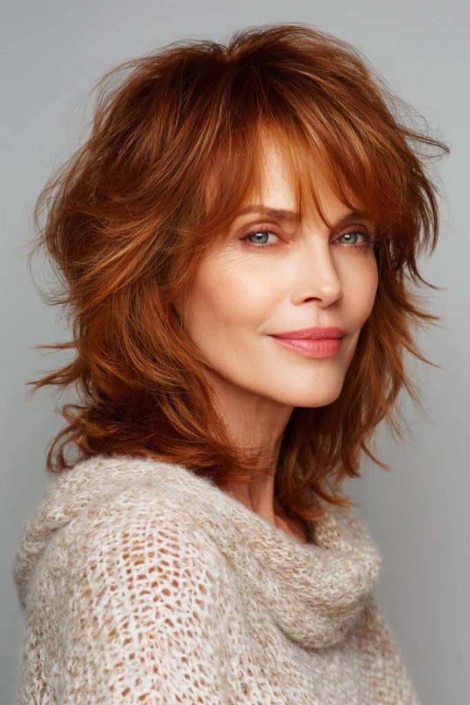 Textured Auburn Shag with Fringe