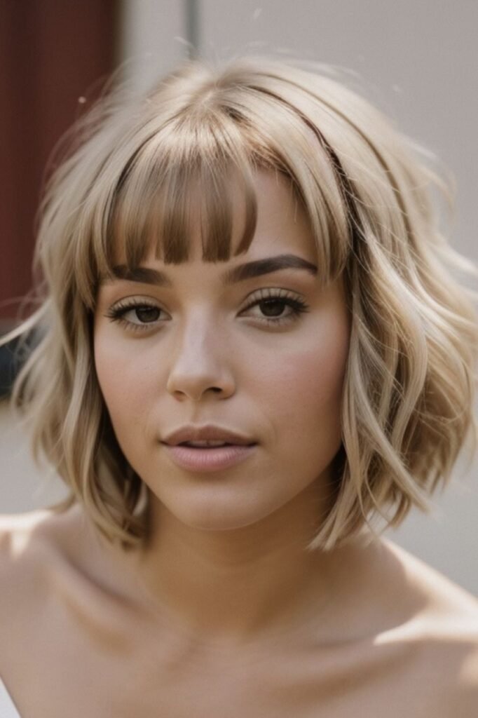 Textured Blonde Bob with Bangs