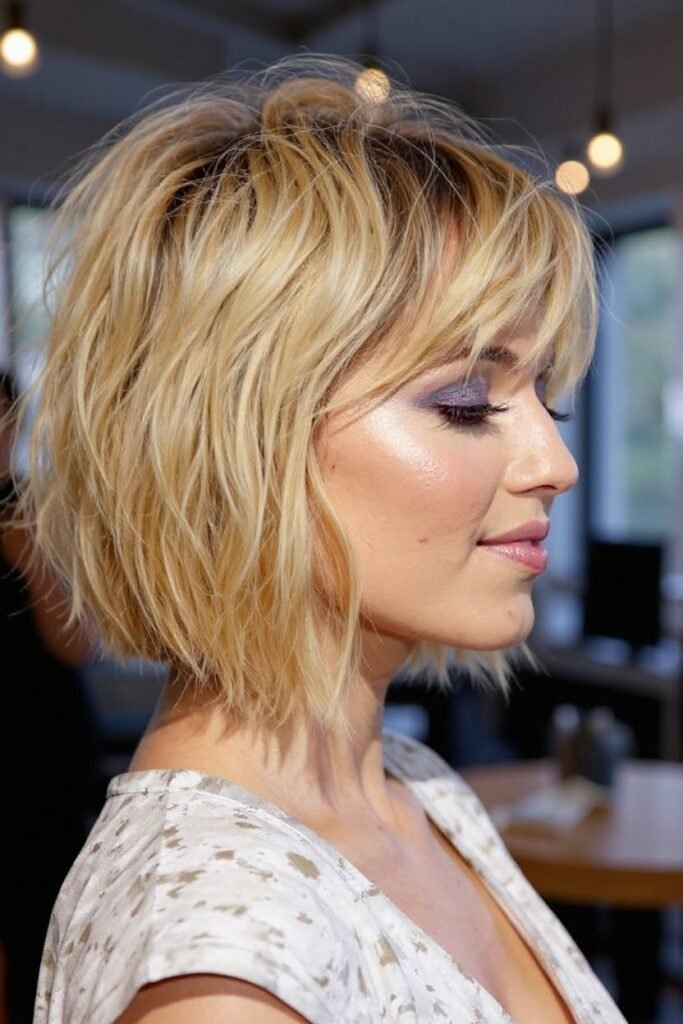 Textured Blonde Bob with Soft Fringe