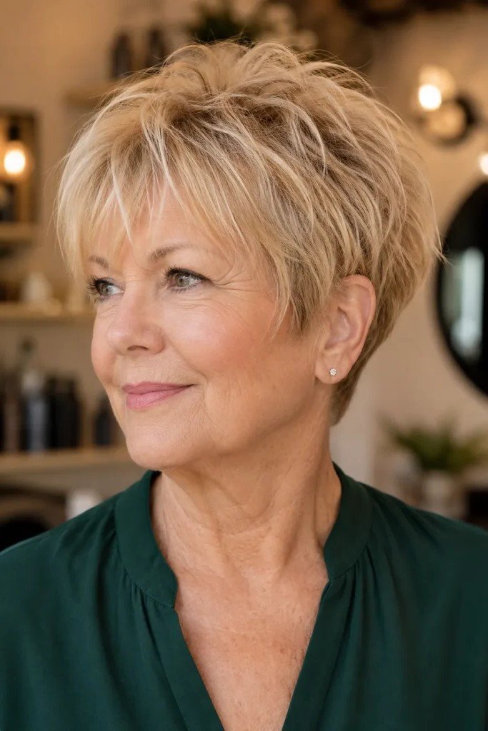 Textured Blonde Pixie with Spiky Crown Volume