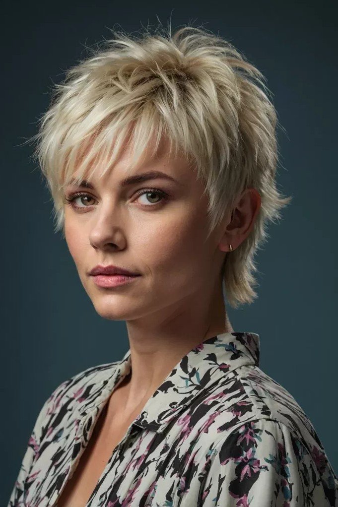 Textured Blonde Shaggy Pixie Cut
