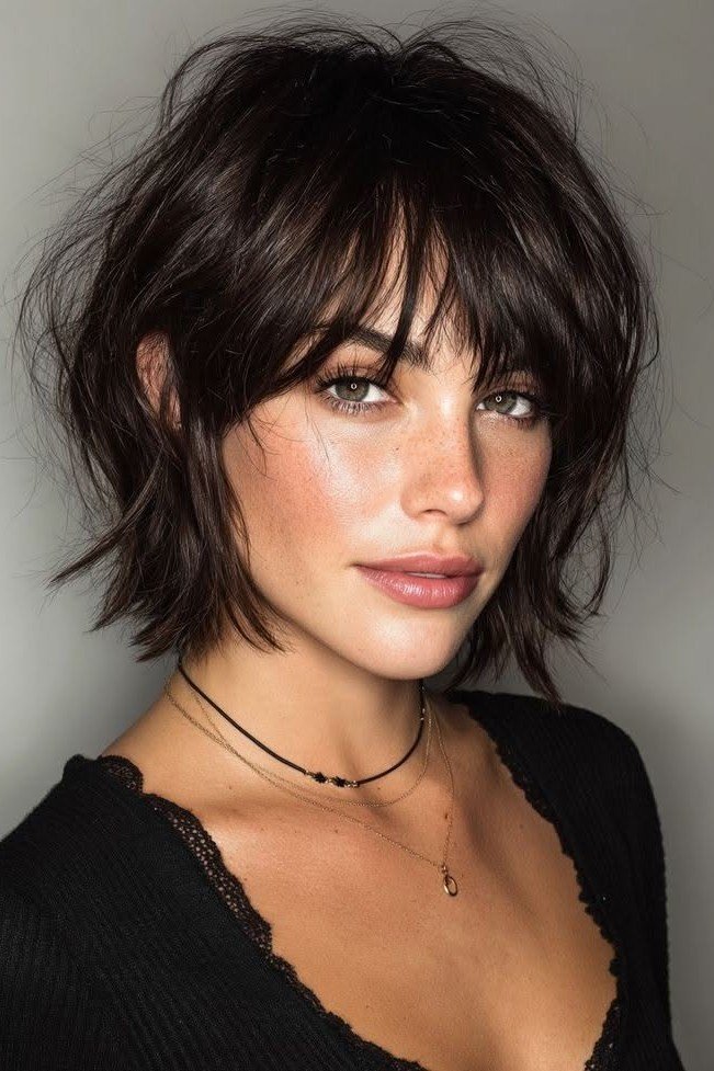 Textured Bob with Curtain Bangs