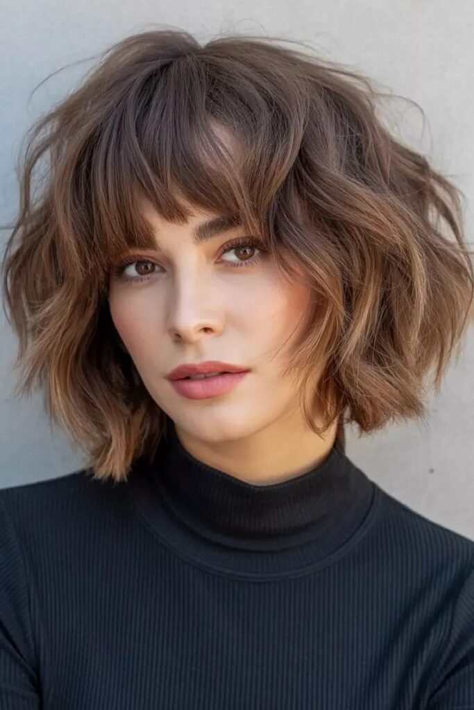 Textured Bob with Curtain Bangs