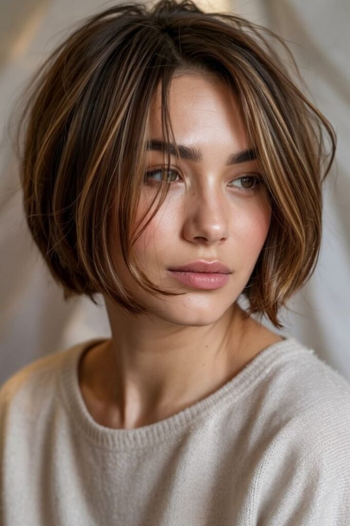 Textured Bob with Highlighted Face-Framing Strands
