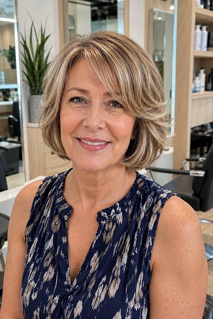 Textured Bob with Soft Curtain Bangs