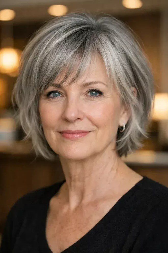 Textured Bob with Soft Side-Swept Bangs