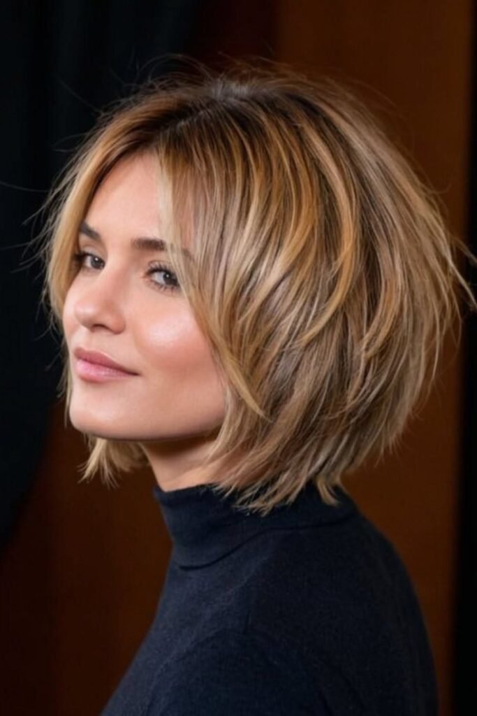 Textured Choppy Bob with Center Part and Face-Framing Layers