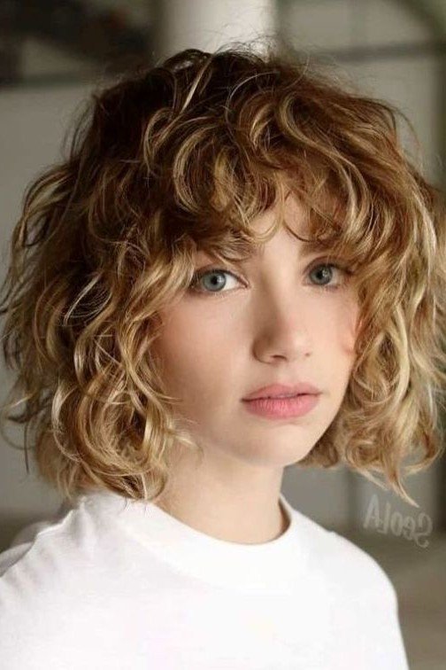 Textured Curly Bob with Bangs